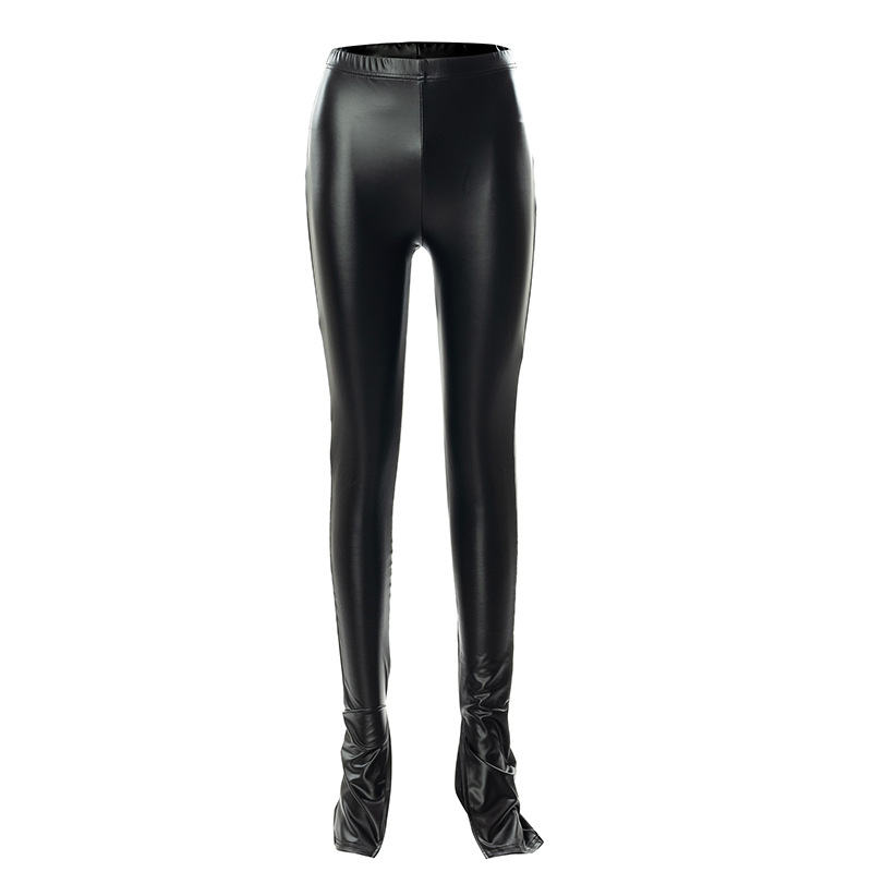 Nuovi pantaloni in pelle a fessura bassa cava tinta unita moda autunno e inverno da donna_voghion.com