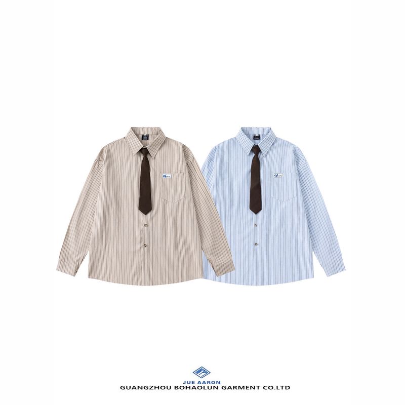 Maglietta unisex a maniche lunghe, casual, versatile, stile pigro, a righe verticali Guangzhou Stall_voghion.com