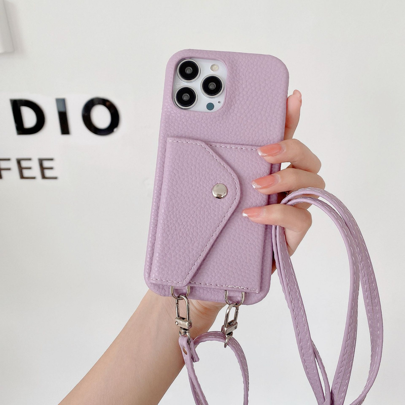 Mobile phone case card holder cross-body mobile phone case suitable for iPhone15 mobile phone case Apple 14promax pebbled pattern mobile phone case_voghion.com