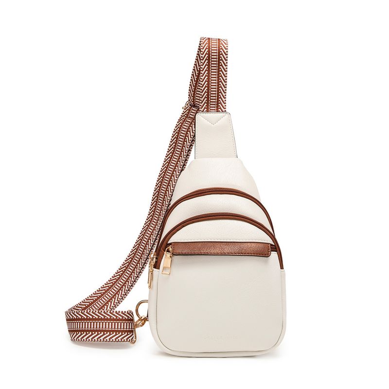 New Color-Block Wide Strap Women's Chest Fashionable Single Shoulder Soft Leather Crossbody Waist Bag_voghion.com