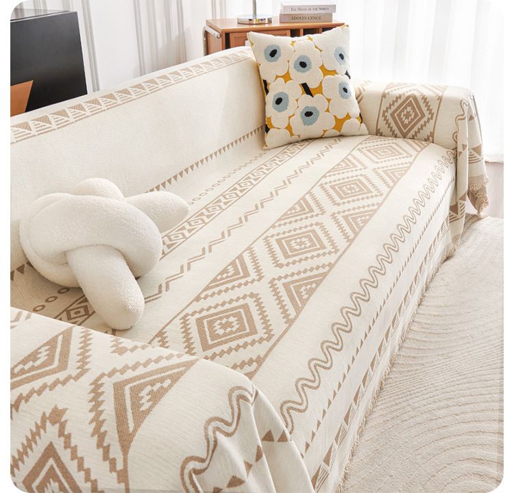 Bohemian Chenille Sofa Throw Blanket - Non-Slip Universal Cover For Couches (4-Season Use Stylish Design Soft & Cozy Machine Washable)_voghion.com