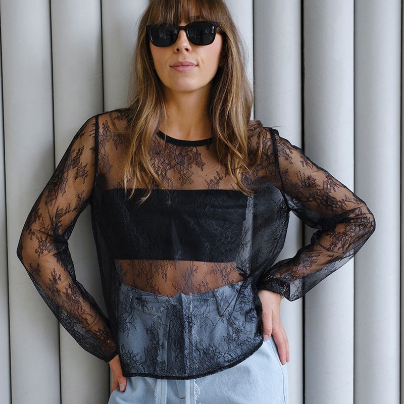 2025 Maglietta sexy in pizzo trasparente e largo 2023 Intimo da donna a maniche lunghe con trafori, nuovo stile primavera estate_voghion.com