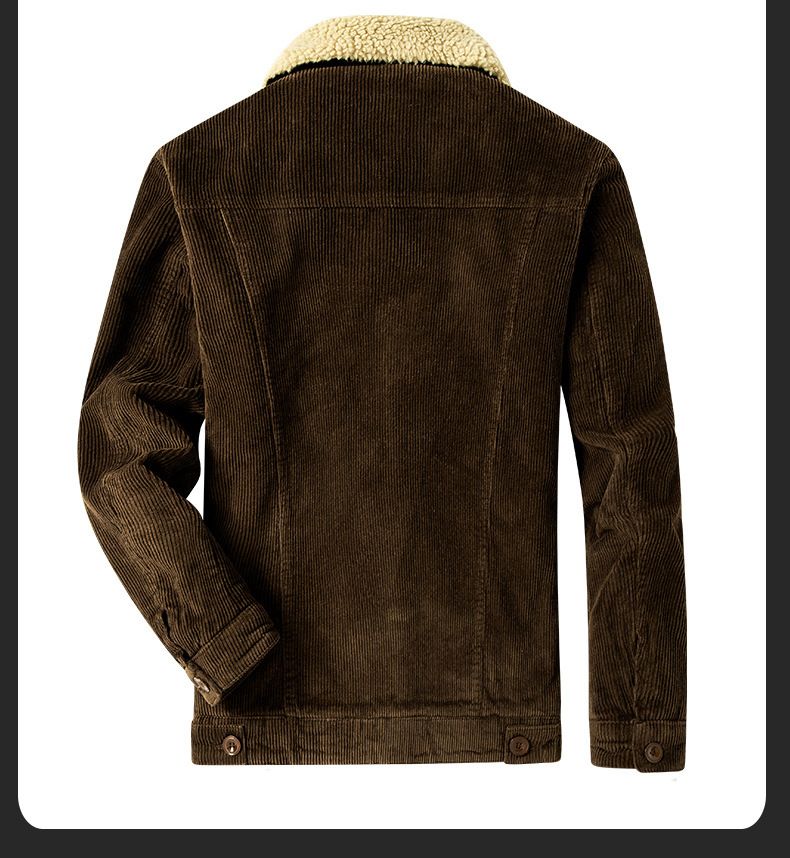 Lamb Wool Jacket Men's Autumn Velvet Thickened Strip Cotton Jacket Retro Lapel Corduroy Cotton Jacket Men's_voghion.com