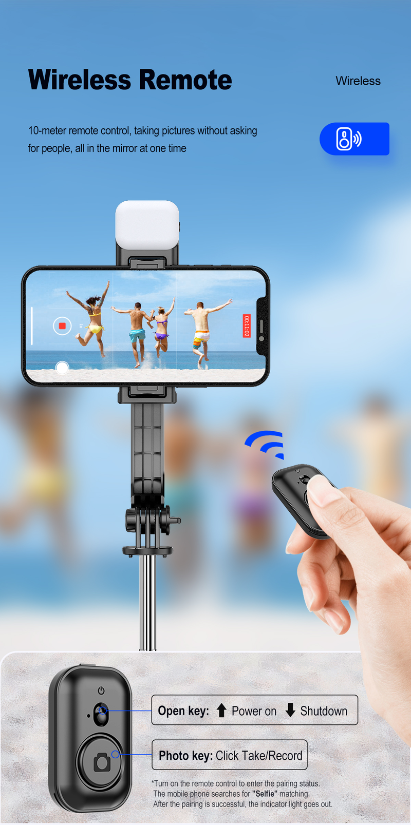 Smartphone Selfie Stick Wireless Bluetooth Telecomando Pieghevole portatile Supporto da tavolo Treppiede Luce di riempimento per iPhone Android_voghion.com