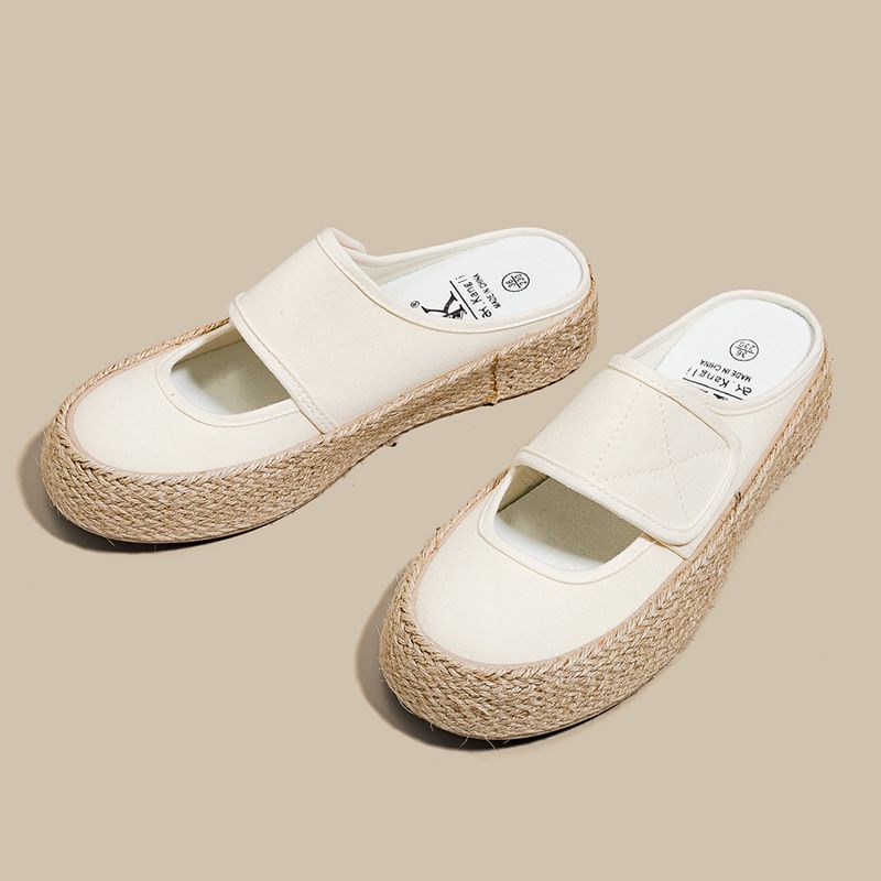 Halber Slipper 2024 neue Sommernische, vielseitiger, lässiger Klettverschluss ohne Absatz, Segeltuchschuhe mit halber Stütze, Damenschuhe_voghion.com