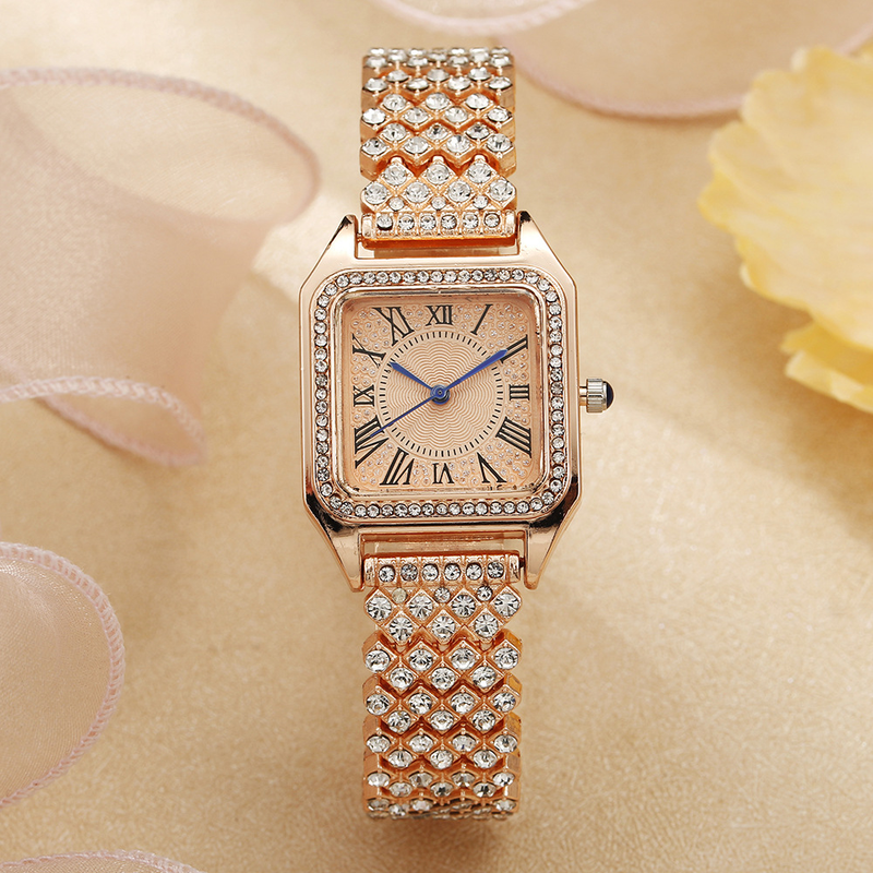 2024 High-End-Mode-Armbanduhr mit Stahlband und eingelegtem Volldiamant und römischem Muster mit Strasssteinen für Damen_voghion.com