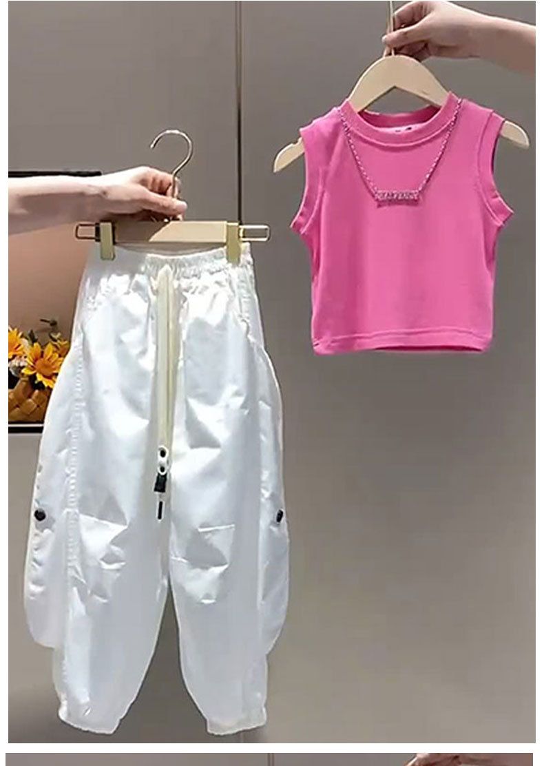 Tuta bianca estiva sottile ad asciugatura rapida per ragazze, pantaloni in stile americano a vita alta, per danza jazz e tempo libero, nuovo stile 2024_voghion.com