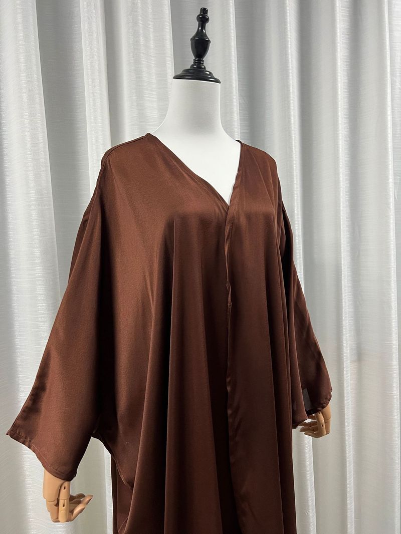 Abaya Open Cardigan Spring New Türkiye Fashion European Muslim Satin Robe_voghion.com