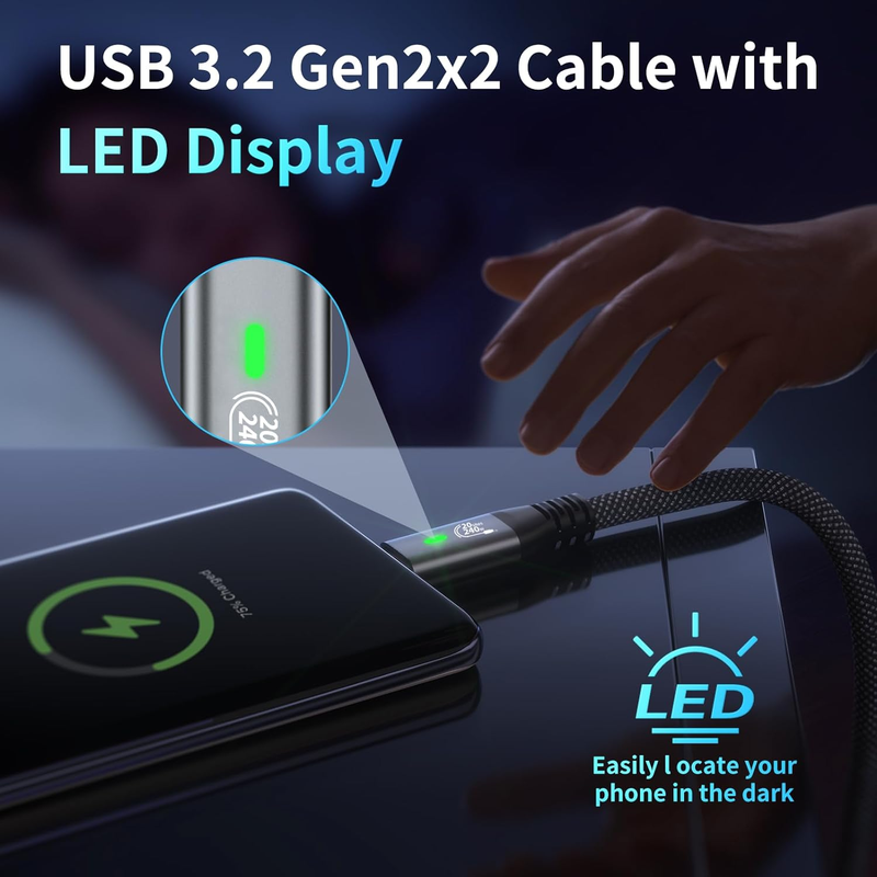 ULT-WIIQ līdz 240 W ātrgaitas PD 3.1 ātras uzlādes 20Gbps pārraide 4K izturīgs neilona pīts USB C datu kabelis, piemērots_voghion.com