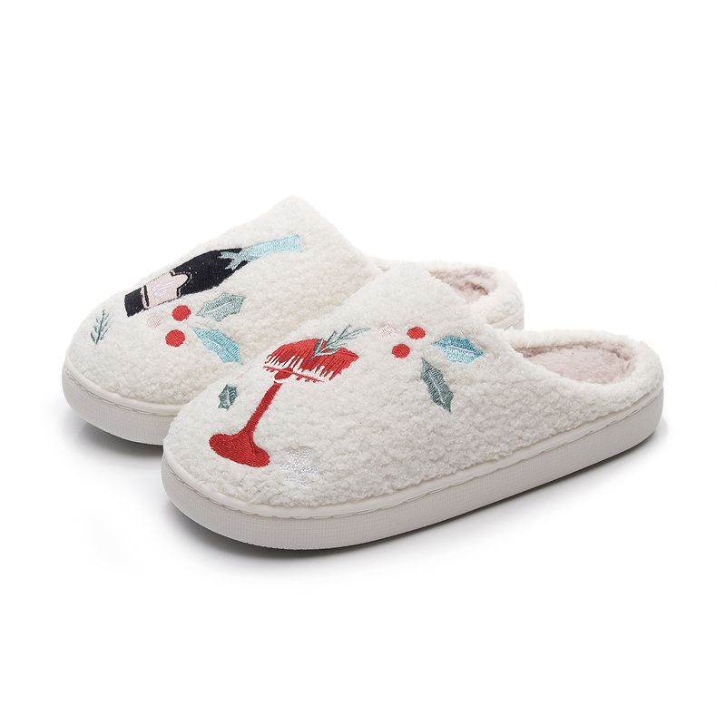 Pantufas femininas de algodão forradas com lã, confortáveis e quentes, com estampa natalina, perfeitas para o outono e inverno._voghion.com