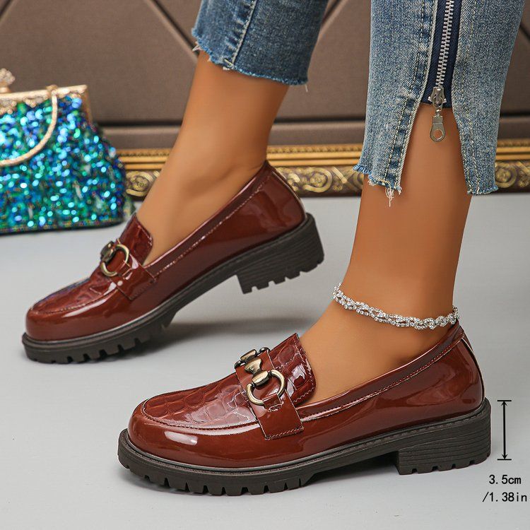 Small Leather Shoes Women's New Thick Heel Single Shoes Large Size Platform Shoes Loafers_voghion.com