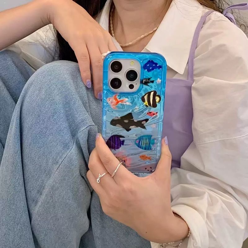 Cartoon Aquarium Ocean Fish Animal Phone Case For IPhone 16 15 13 14 12 Pro Max 11 INS Summer Water Lovely Soft Bumper_voghion.com