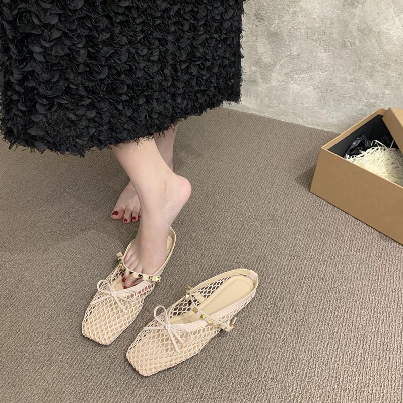 Lage hak Koreaanse stijl visnet geweven sandalen voor vrouwen 25 Zomer holle comfort niche strand Romeinse schoenen gesloten teen half_voghion.com