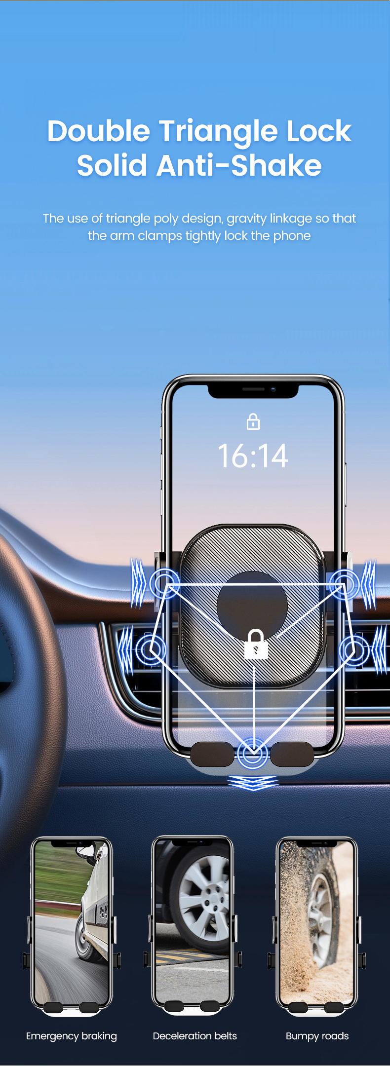 supporto da auto Gravity per cellulari, porta cellulare ventilato a clip, porta smartphone, supporto GPS, iPhon, smart,_voghion.com