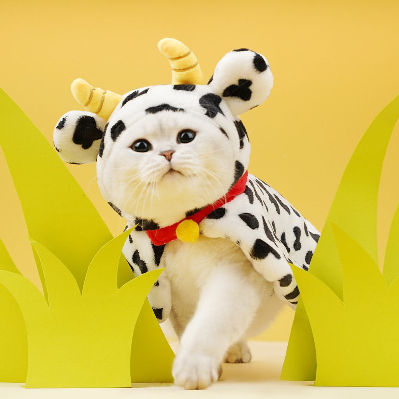 Zeze Cow Cloak Winter Warm Pet Cat Clothes Fleece Thickened Small Dog Windproof Cape_voghion.com