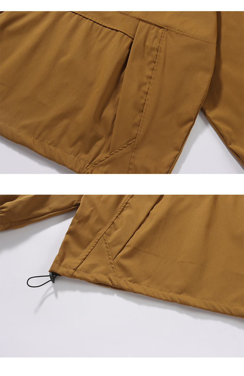 C Japanischer Baumwollmantel, wasserdicht, winddicht, mit Kapuze, funktionelle Werkzeugjacke, langärmelig, Ingwergelb, lockerer halber Reißverschluss_voghion.com