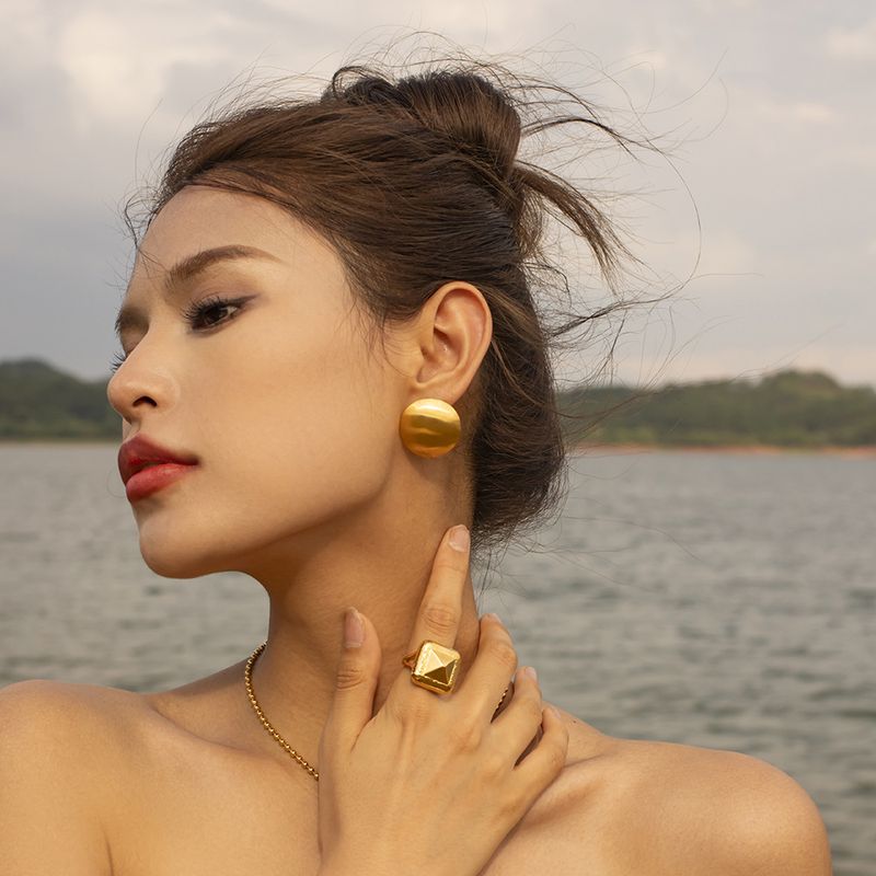 Instagram Acciaio al titanio spazzolato 2023 Nuovo design alla moda e popolare per donna con orecchini a piastra rotonda_voghion.com