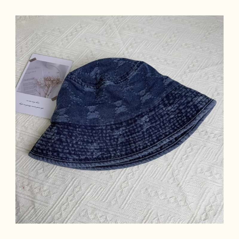 Retro Washed Bear Denim Bucket Hat Women's Sunshade Versatile Outdoor Travel Shows Washbasin Hat Tide_voghion.com