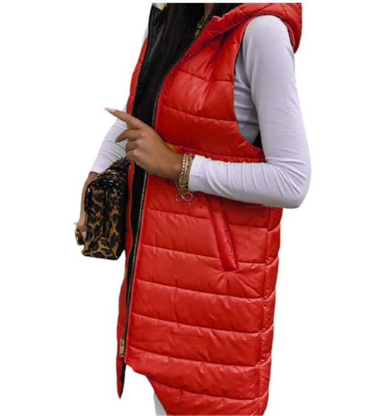 Cardigan de banlieue de couleur unie pour femmes, gilet à capuche, simple boutonnage, sans manchette, poche, manteau long_voghion.com