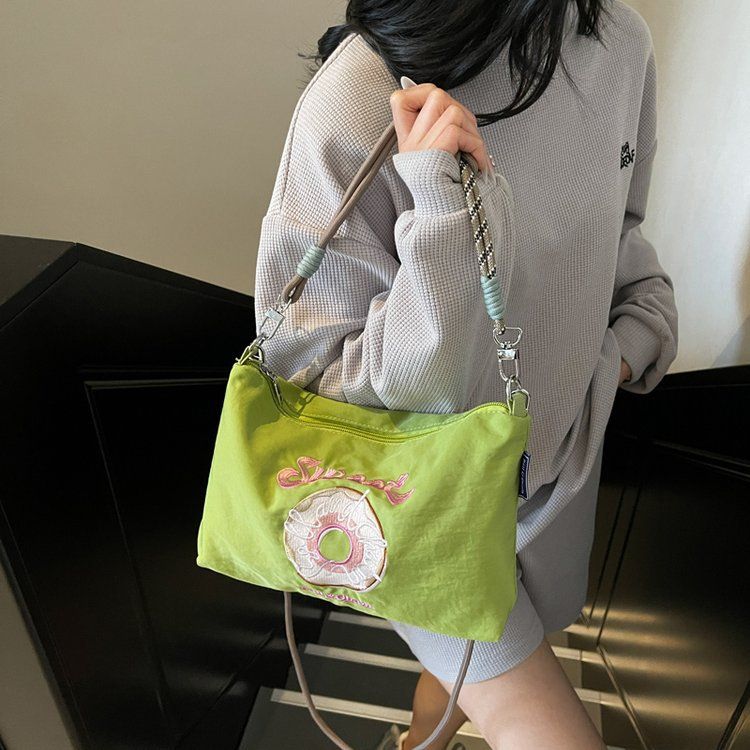 Embroidered Donut Handbag Nylon Fabric Trendy Women Japanese And Korean Style Casual Outing Commuting Crossbody_voghion.com