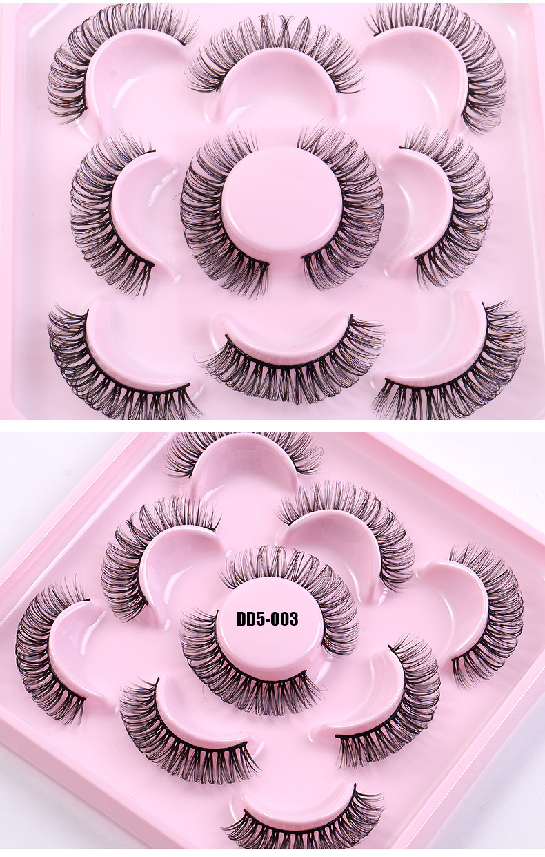 False Eyelashes New 5 Pairs Of Russian Curled DD Curved Holiday Eyelashes Naturally Curled Thick Chemical Fiber Eyelashes_voghion.com