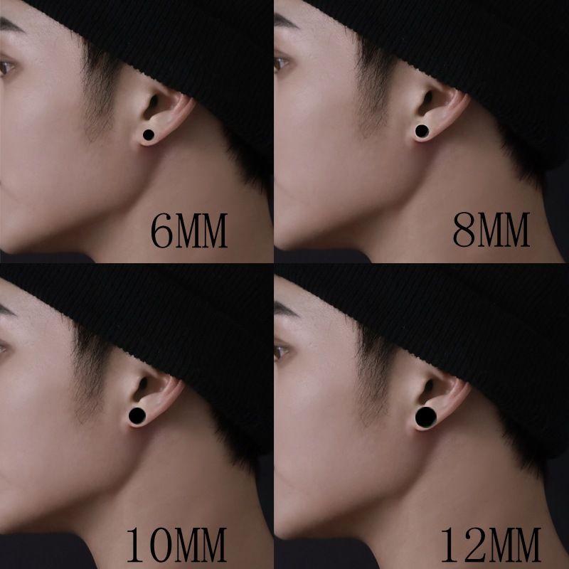 Orecchini a vite minimalisti in acciaio al titanio da uomo e da donna - Orecchini a perno singolo geometrici neri e argento (6 mm e 8 mm)_voghion.com