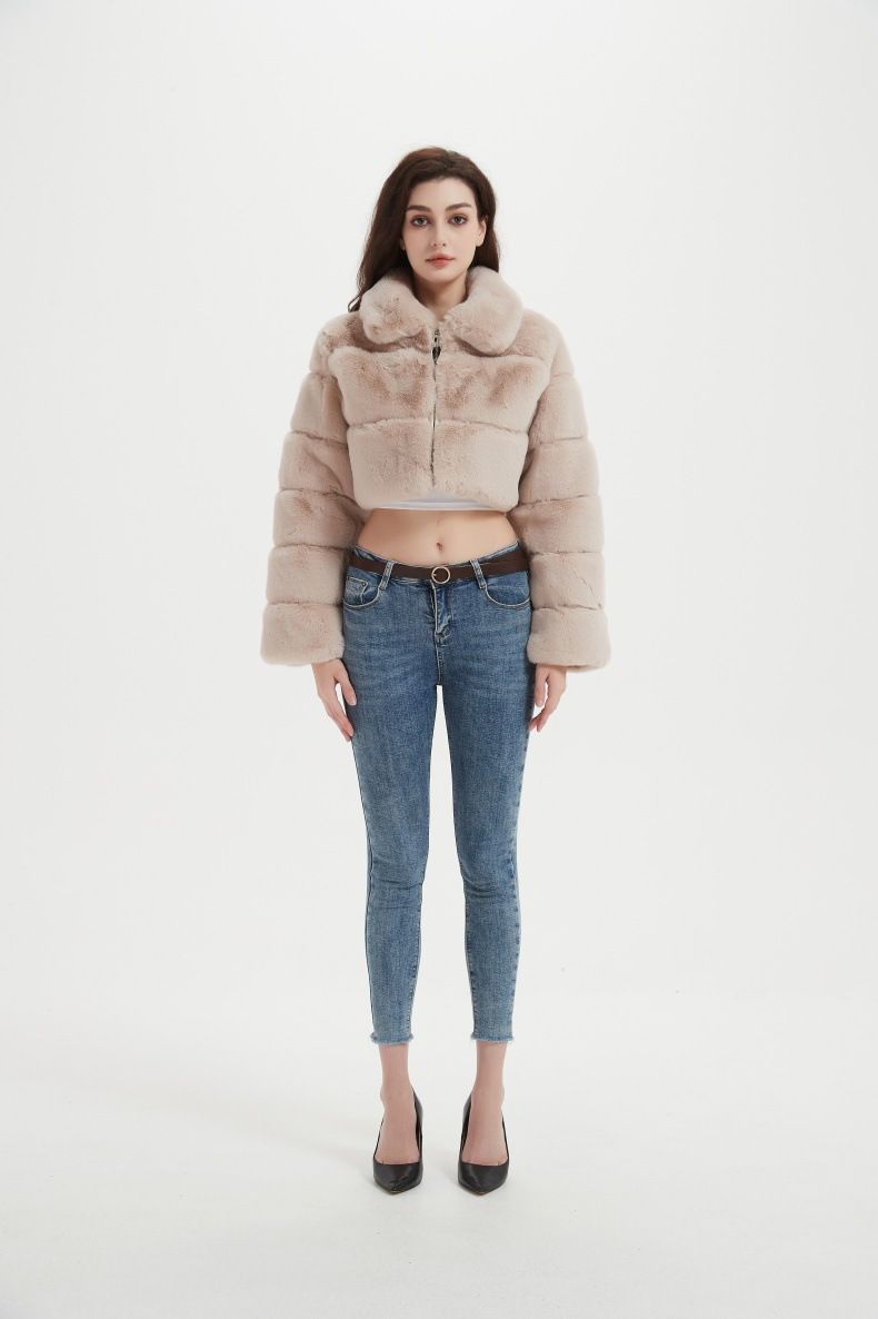 Women's Faux Fur Short Jacket - Cozy & Stylish Winter Outerwear With Faux Rabbit Fur Collar, Lightweight & Warm, Multiple Colors & Styles_voghion.com