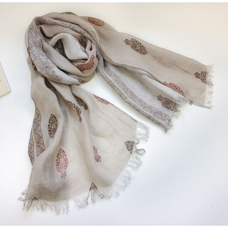 100 % reines Leinen, Herbst/Winter, neuer, breiter, großer, bedruckter Sonnenschutz-Schal im persischen Stil für Damen_voghion.com