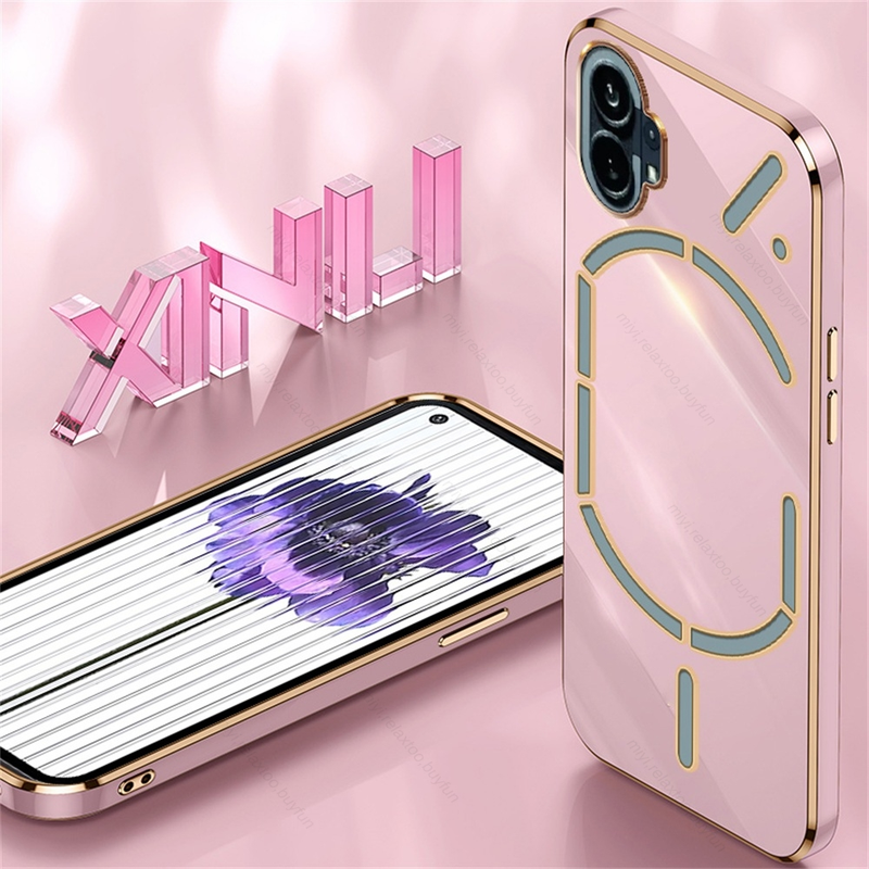 Luxe Vierkante Plating Gouden Frame Schokbestendige Case Voor Niets Telefoon 1 NothingPhone1 5G Camera Bescherm Cover Geen Ding Phon_voghion.com