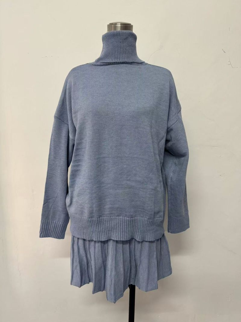 Damenbekleidung Herbst und Winter Neuer Stehkragen Langarm Mode Lässig Plissee Kurzrock Anzug_voghion.com