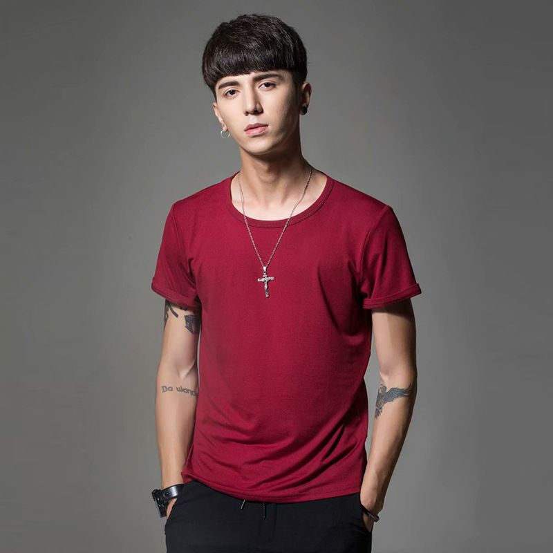 Maglietta a maniche corte a colori, estiva, casual, girocollo, corta, alla moda, con scollo a V, vestibilità aderente, per abbigliamento maschile_voghion.com