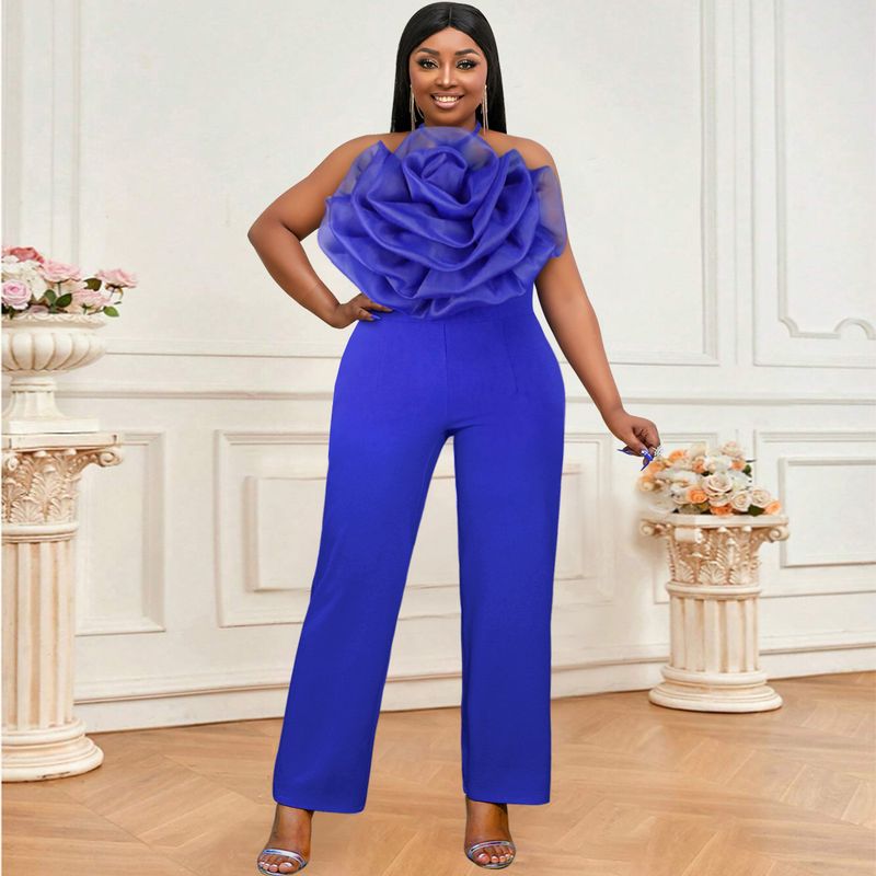 Women's Spring new tube top jumpsuit large size three-dimensional mesh party dress Jumpsuits_voghion.com