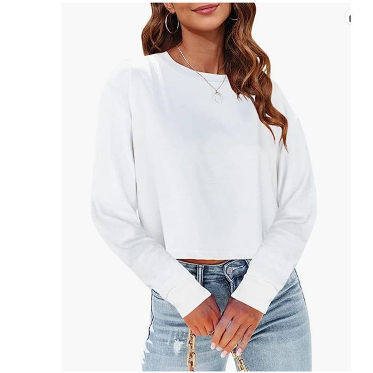 top T-shirt a maniche lunghe con collo rotondo in tinta unita moda donna_voghion.com