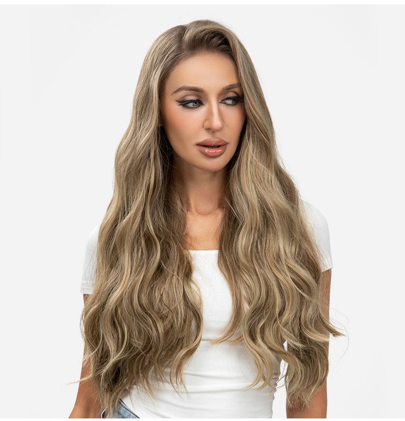parrucca alla moda parrucca femminile pezzo unico pezzo di capelli Big Wave capelli lunghi e ricci pezzo di estensione dei capelli in fibra chimica senza cuciture_voghion.com