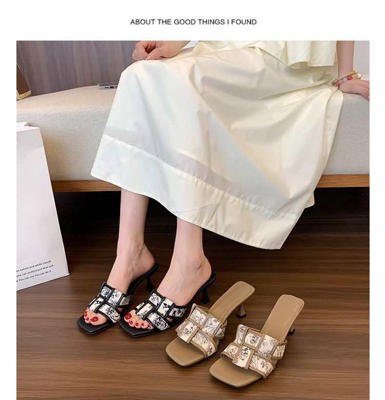 Pantofole francesi da donna con temperamento, nuove, con tacco a spillo, stile piccolo, profumato, con testa quadrata, con una sola parola, stile retrò, da trascinare_voghion.com