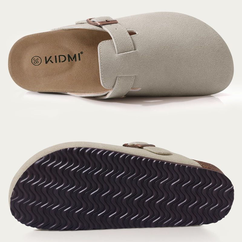 Zuecos de ante para mujer y hombre, sandalias con plantilla de corcho y soporte para el arco, antideslizantes, para playa y exteriores._voghion.com