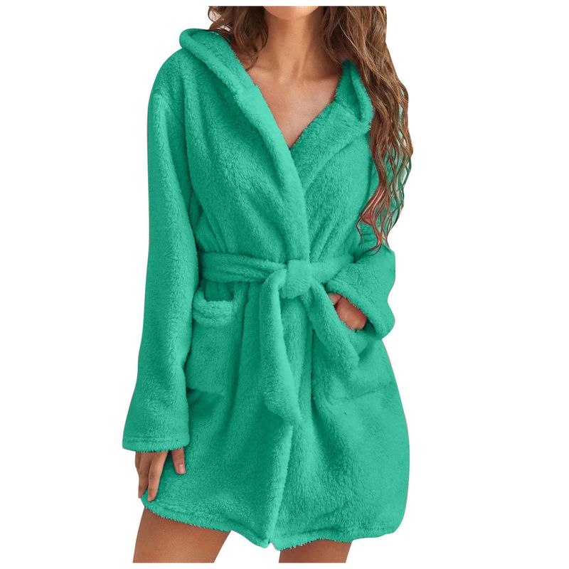 Men's autumn and winter warm bathrobe hooded home clothes plush pajamas robe_voghion.com