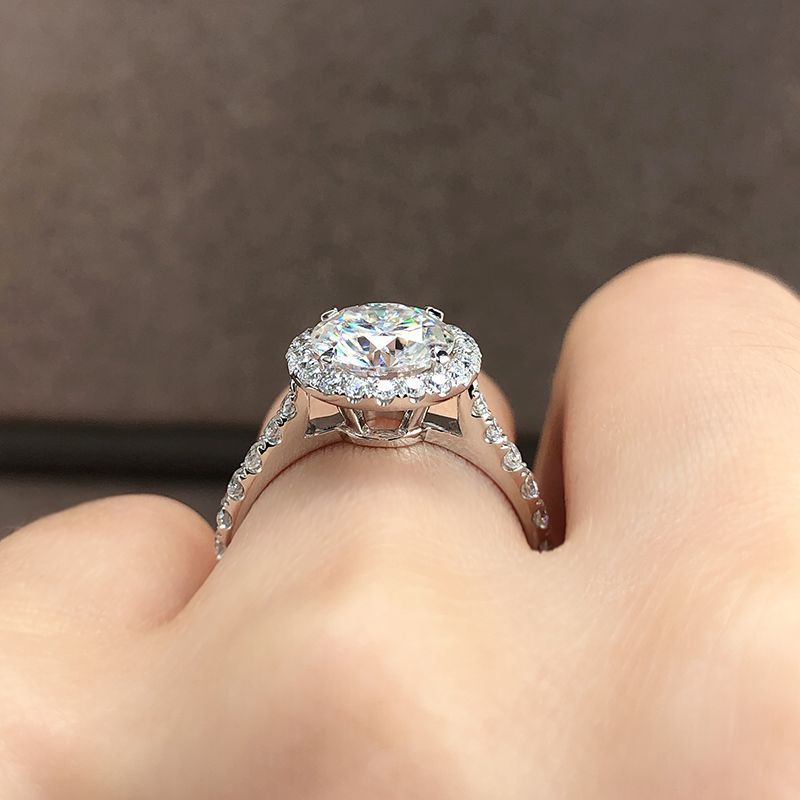 Inel autentic cu diamant din piatră Mosang importată pentru femei, cu un inel rotund cu patru gheare, din ou de porumbel, de unu sau două carate, verighetă personalizată_voghion.com