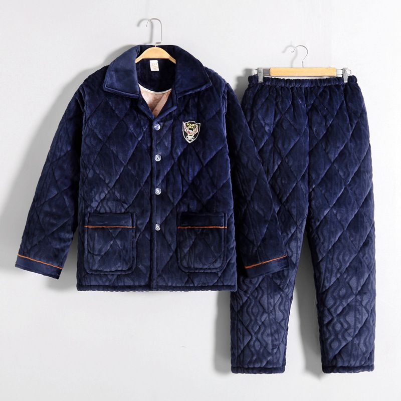 Muška odjeća, pidžama od koraljnog flisa, jesenski i zimski stil, troslojna prošivena, zadebljana i baršunasta, topla flanelska muška kućna odjeća, odijelo_voghion.com
