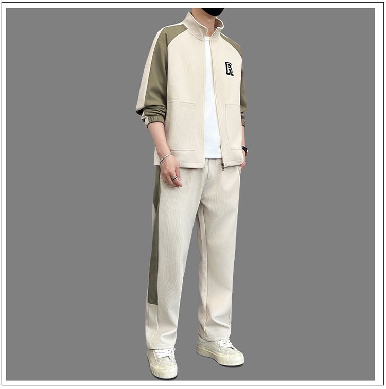 Abbigliamento da uomo primavera e autunno, cardigan di grandi dimensioni, felpa con collo alto, pantaloni della tuta elastici larghi, un set completo di tuta sportiva casual_voghion.com