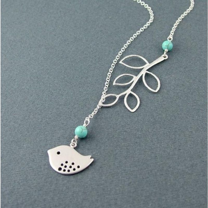 European And American Simple And Versatile Models, Leaves, Birds, Turquoise, Handmade Short Necklace XL0131_voghion.com