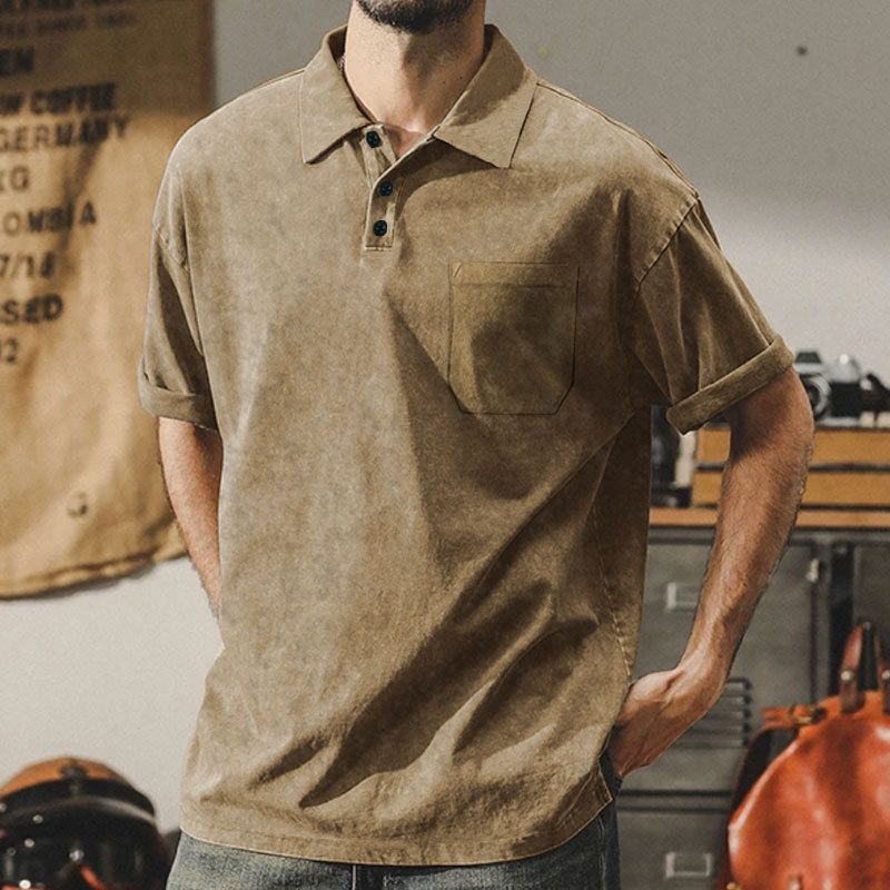 Sommer Neue Herren Gewaschene Turn-Down Kragen Button T-Shirt Übergröße Vintage Casual Kurzarm_voghion.com