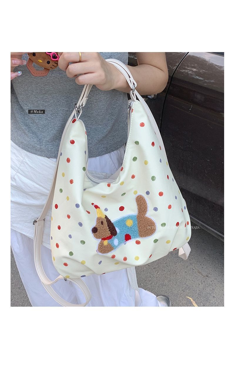 Borsa a tracolla singola in tela con motivo a cane bassotto, 2024, nuova borsa alla moda in stile college, casual, grande capacità_voghion.com