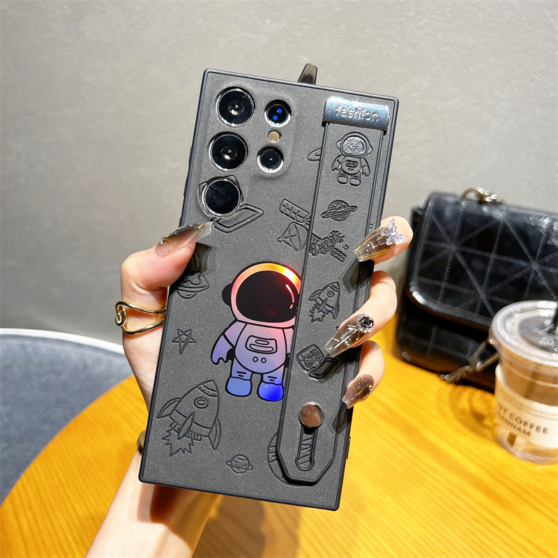 Husă din piele rezistentă la șocuri pentru Samsung Galaxy S23 S22 Ultra S23Ultra S22Ultra, cu suport pentru curea de încheietură, model astronaut laser_voghion.com