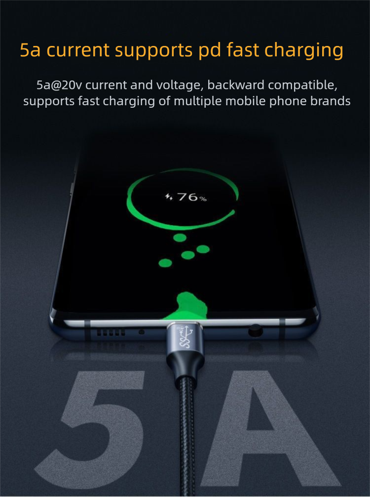3C Digital Dual-Head Type-E Data Cable Chip Mark PD100W 5A Braided USB 3.1 Fast Charging_voghion.com