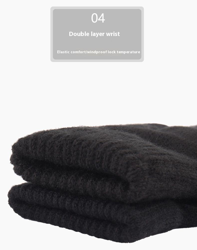 Rutschfeste doppellagige Touchscreen-Handschuhe aus Samt für Herren im Freien, gestrickte, warme Handschuhe mit geteilten Fingern_voghion.com