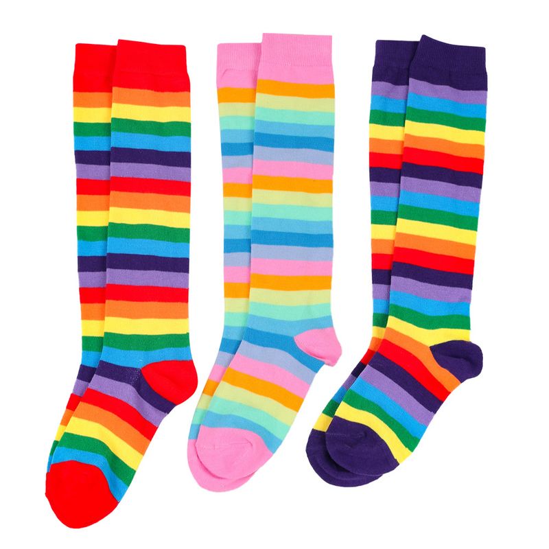 Unisex Kleurrijke gestreepte kniekousen Dames katoenen sokken Heren mid-tube sokken Vakantiefeest regenboog kuitsokken_voghion.com