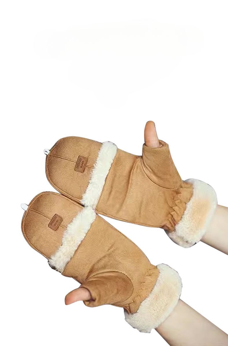 Suede For Women Winter Student Warm Double Layer Fleece Lined Flip Cover Cycling Windproof Touchscreen Thickened Half_voghion.com