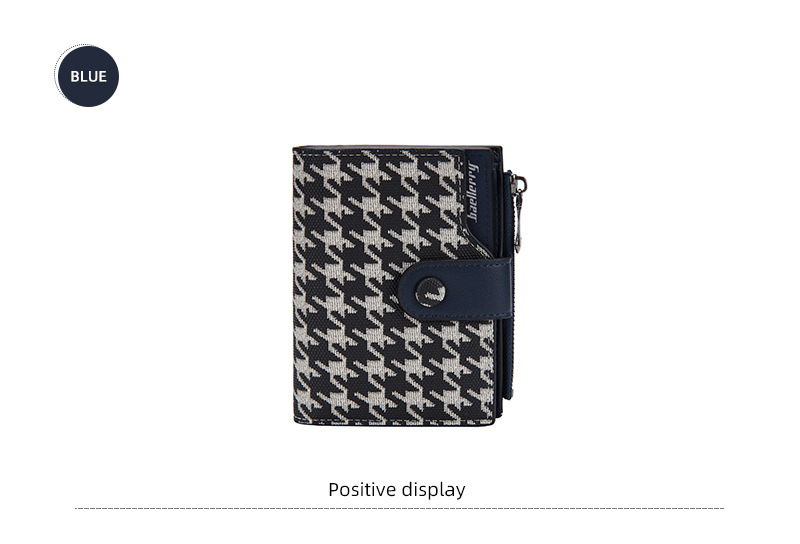 Baellerry Ny Pung Dame Kort Koreansk Stil Houndstooth Kontrast Multi-kort Lynlås Møntpung Korttaske_voghion.com