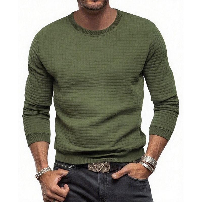 Ropa para hombre, otoño e invierno, camisa informal ajustada para hombre, camiseta de manga larga con cuello redondo y diseño de gofre_voghion.com
